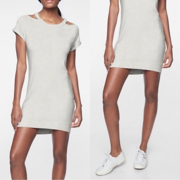Athleta Dresses & Skirts - Athleta High Low Shala Cold Cutout Shoulder Soft Jersey Dress Fog Grey Heather S